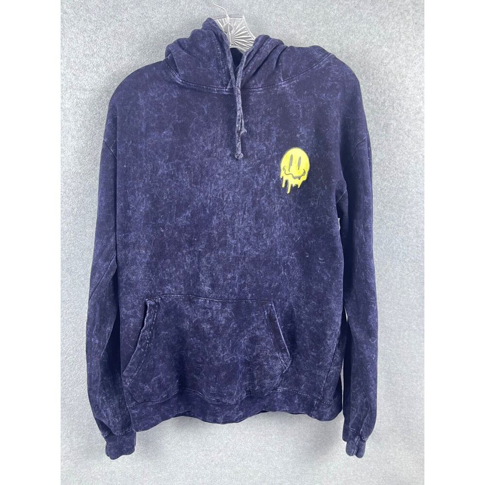 Eighty Eight Smiley Hoodie Men's M Purple Stone Wash Long Sleeve Happy Face